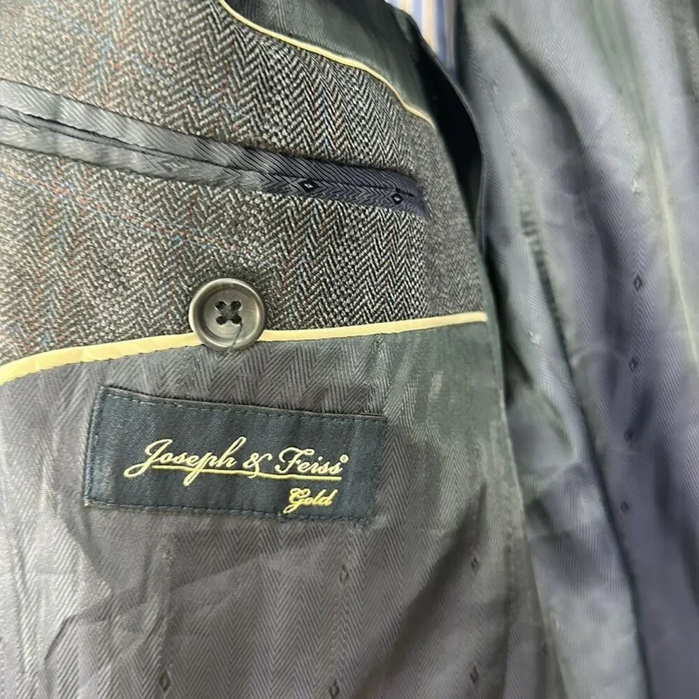 Joseph Feiss, Men’s blazer gray/blue lined elegant size 42 regular 100% wool